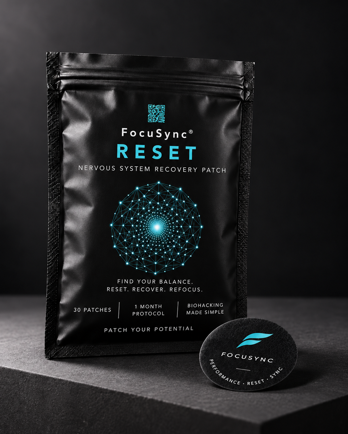 RESET — Sachet et patch, studio charbon